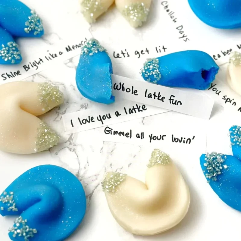 sparkly marzipan fortune cookies for hanukkah