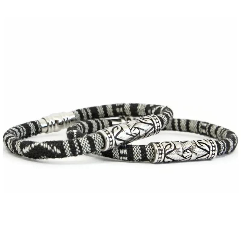 stainless star of david barrel bracelet black white