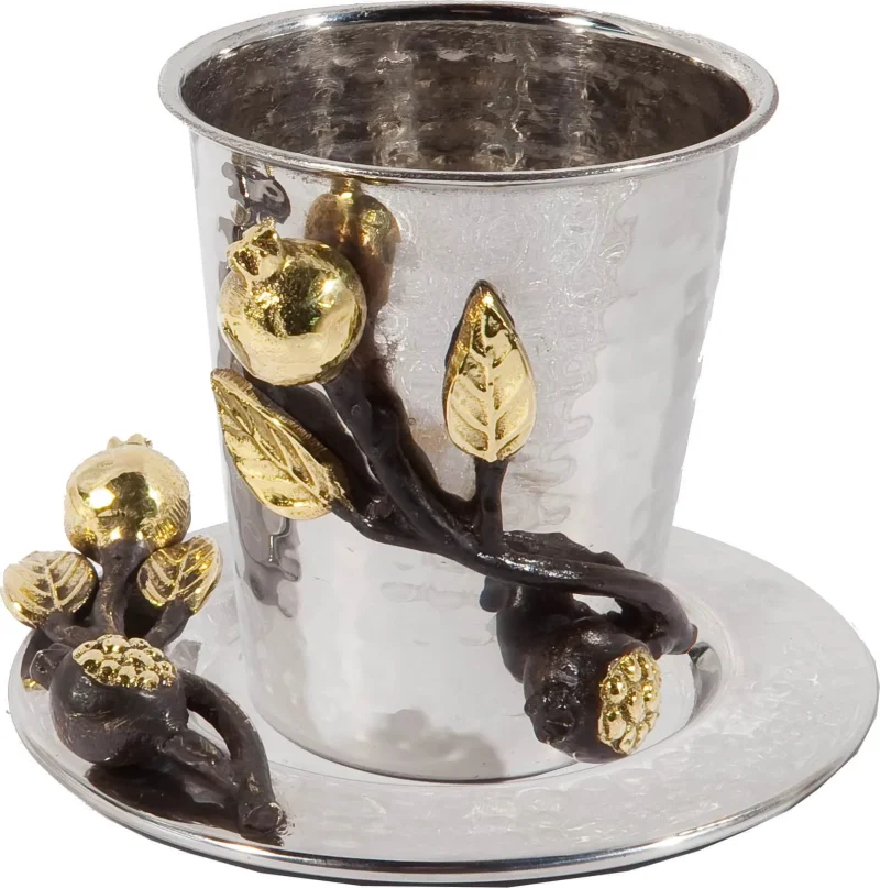 stainless steel pomegranate kiddush cup dish by yair emanuel