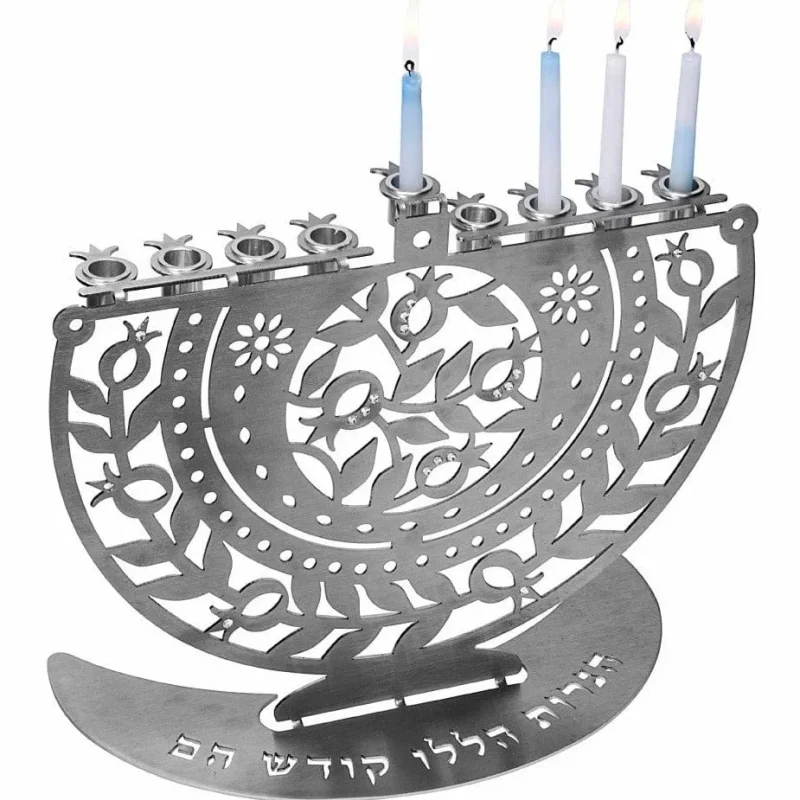 stainless steel pomegranate menorah oil or wax candles