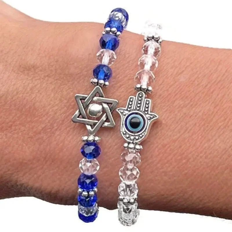 star of david hamsa glass beaded stretch bracelet