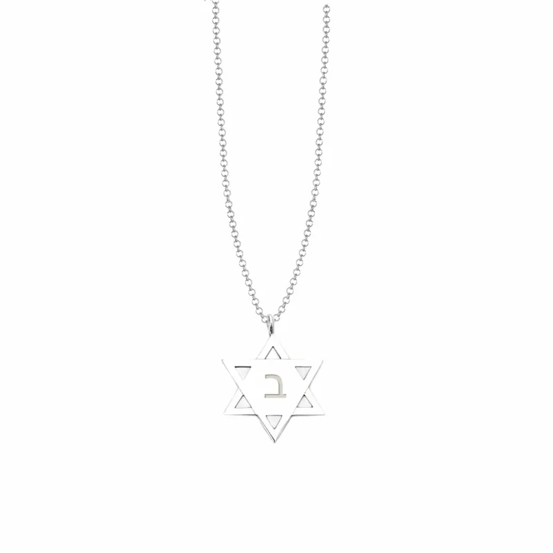 star of david necklace with hebrew initial sterling silver gold plated or two tone