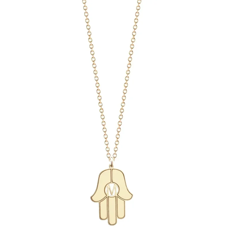 stella hamsa initial necklace gold plated or sterling silver