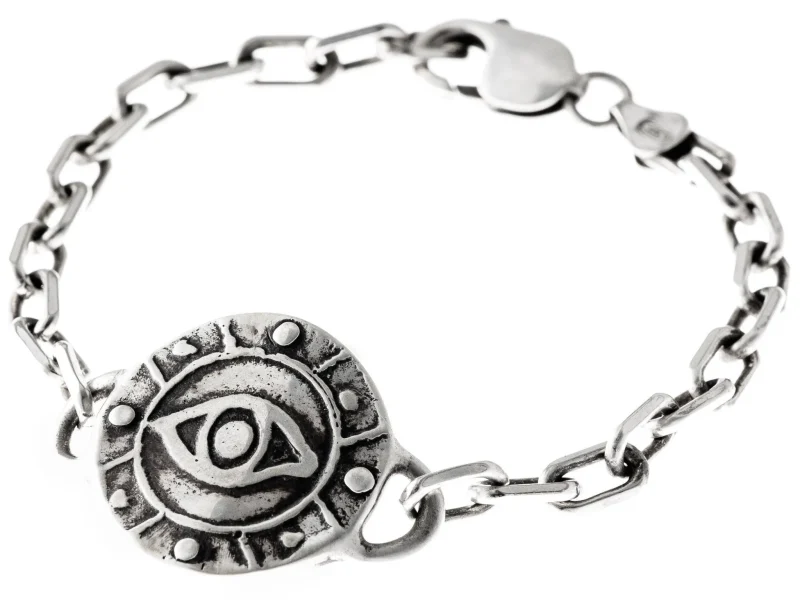 sterling silver eye medallion heavy link bracelet by marla studio