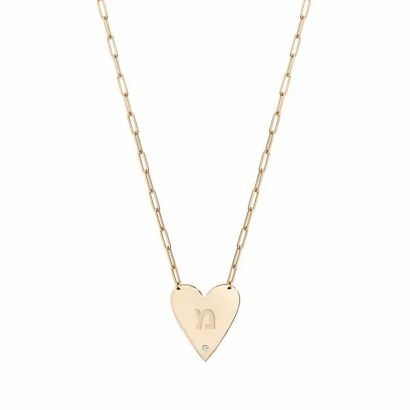 sterling silver heart necklace with engraved hebrew initial gold plated or two tone options