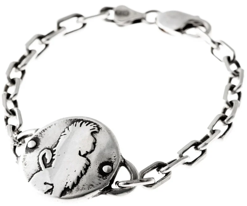 sterling silver lion medallion bracelet heavy link design by marla studio