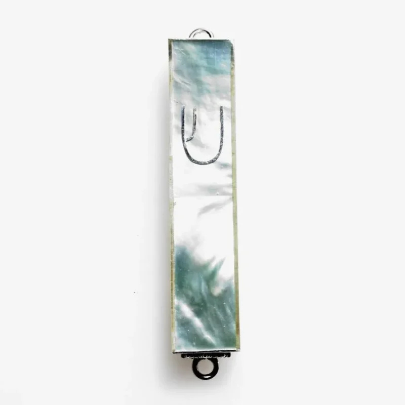 sterling silver mezuzah case with green mother of pearl