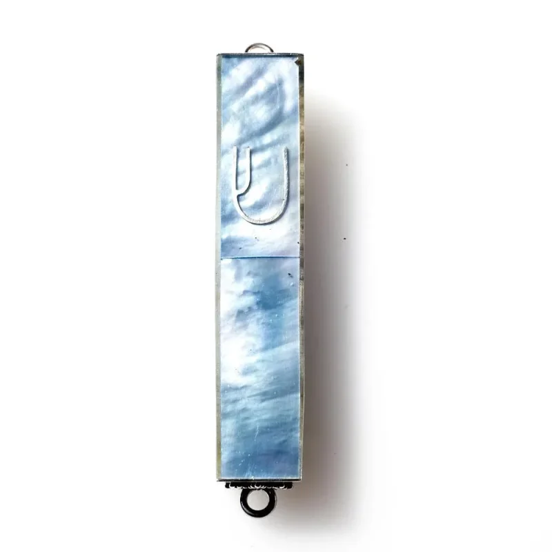 sterling silver mezuzah with blue mother of pearl