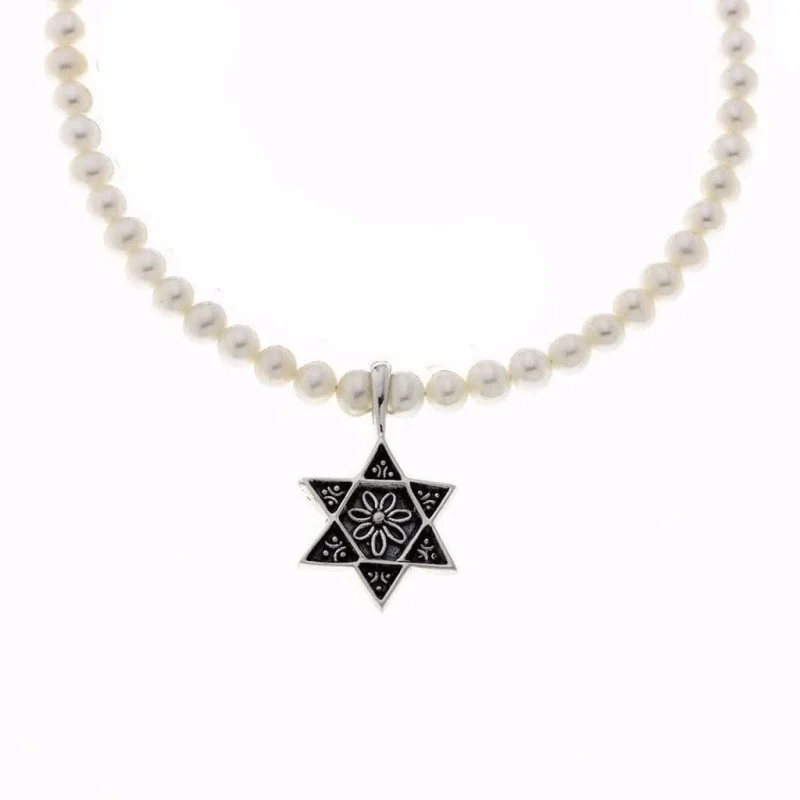 sterling silver star of david pearl necklace