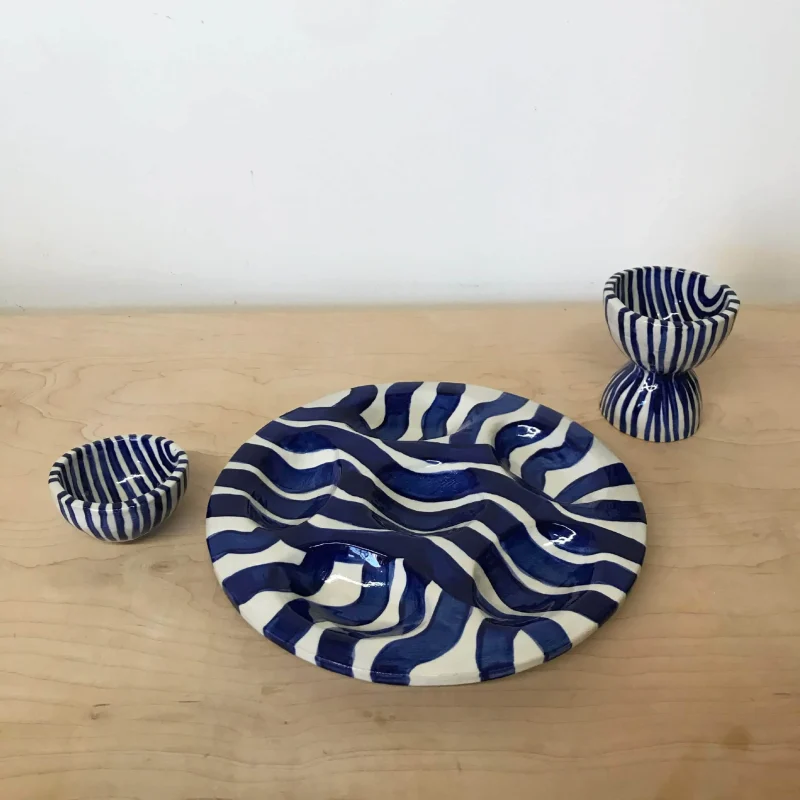 stripe seder plate set with kiddush cup salt bowl by julia elsas