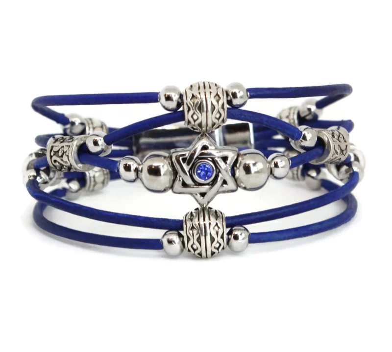 swarovski blue star of david leather bracelet scaled