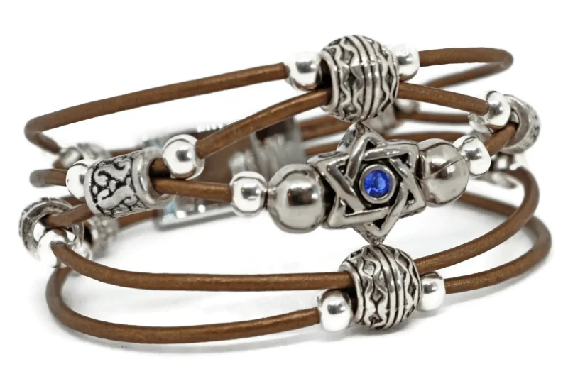 swarovski star of david leather bracelet bronze