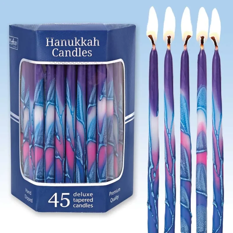 tapered frosted hanukkah candles multi hued deluxe set