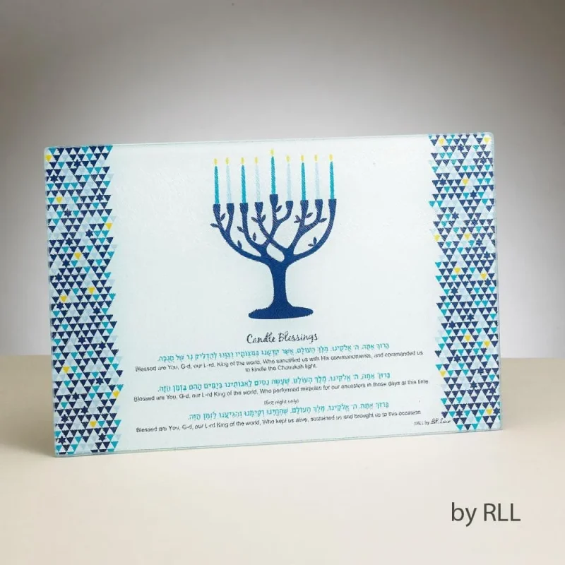 tempered glass menorah drip tray tree of life design