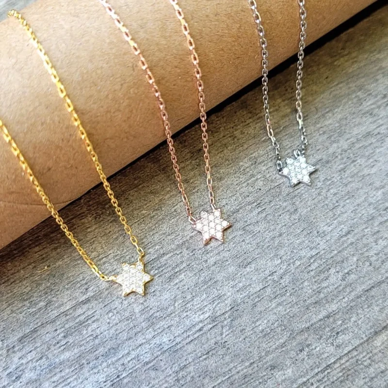 tiny sparkle star of david necklace gold silver rose gold