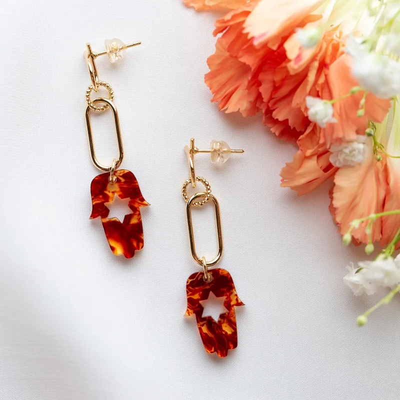 tortoise gold hamsa earrings