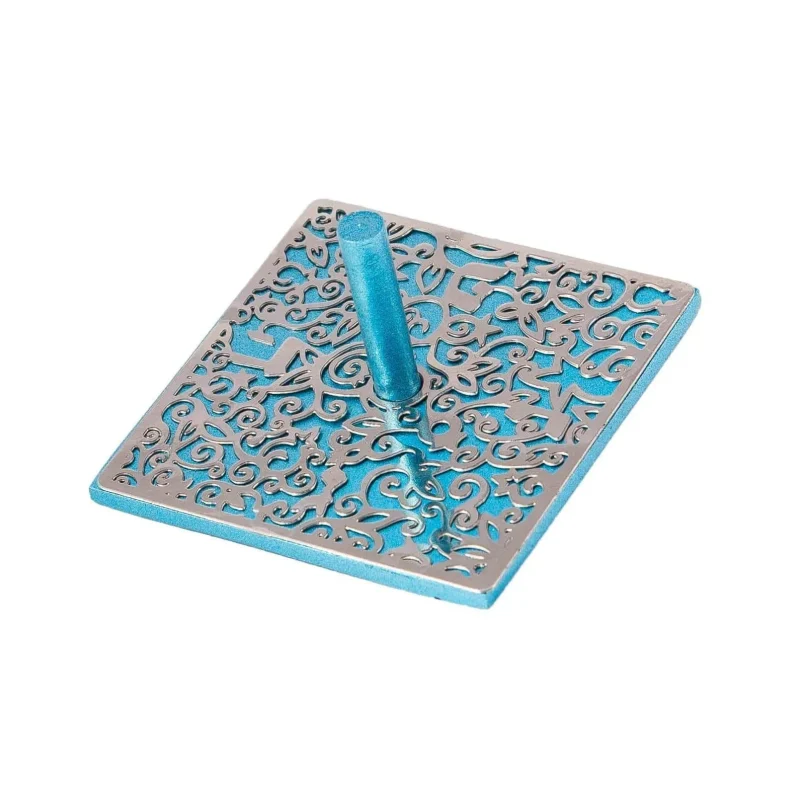 turquoise anodized aluminum dreidel with metal cutouts by yair emanuel