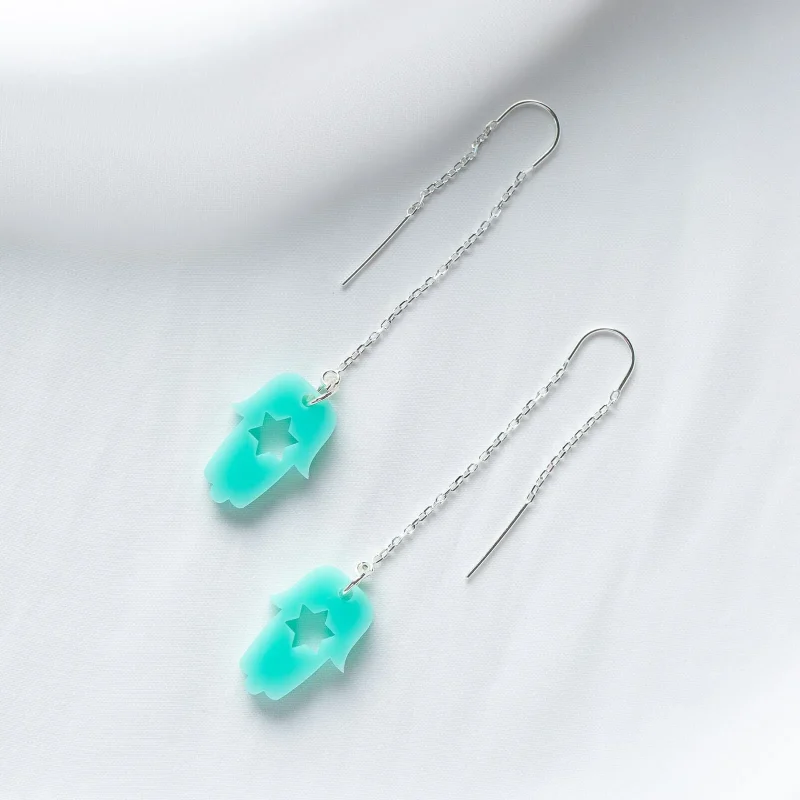 turquoise hamsa threader earrings