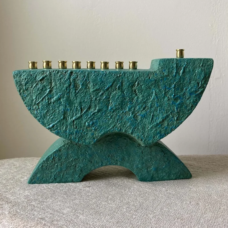 turquoise stoneware ceramic menorah scaled