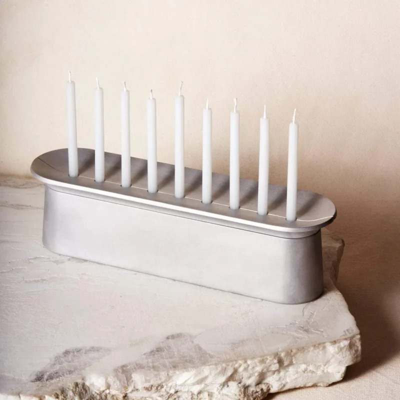 via maris brushed aluminum menorah elegant block design