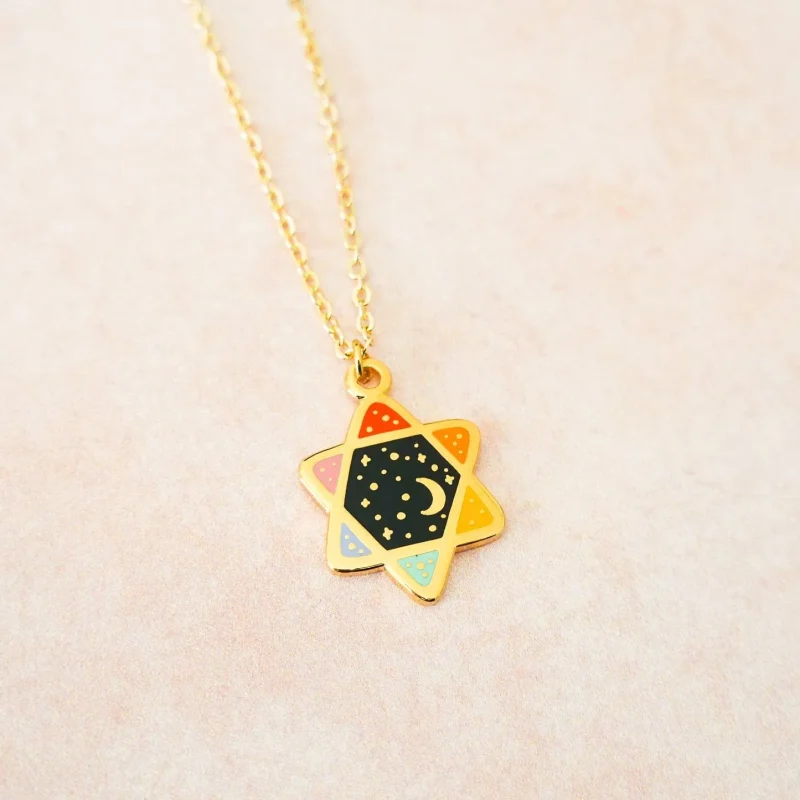 vibrant cosmic star of david necklace