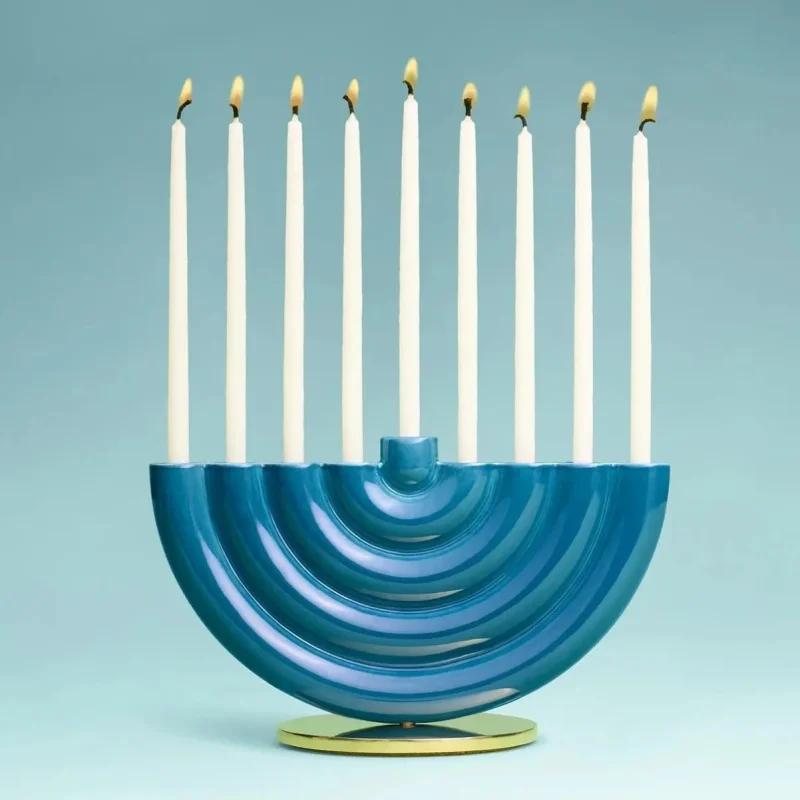 vibrant peacock rainbow menorah