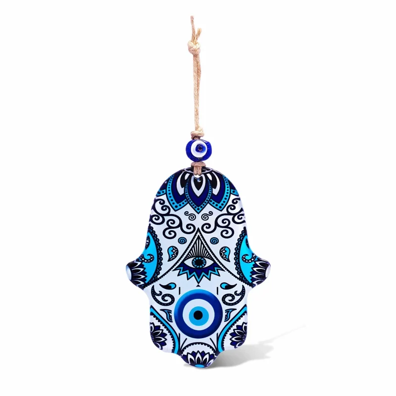 watchful evil eye and hamsa glass wall hanging