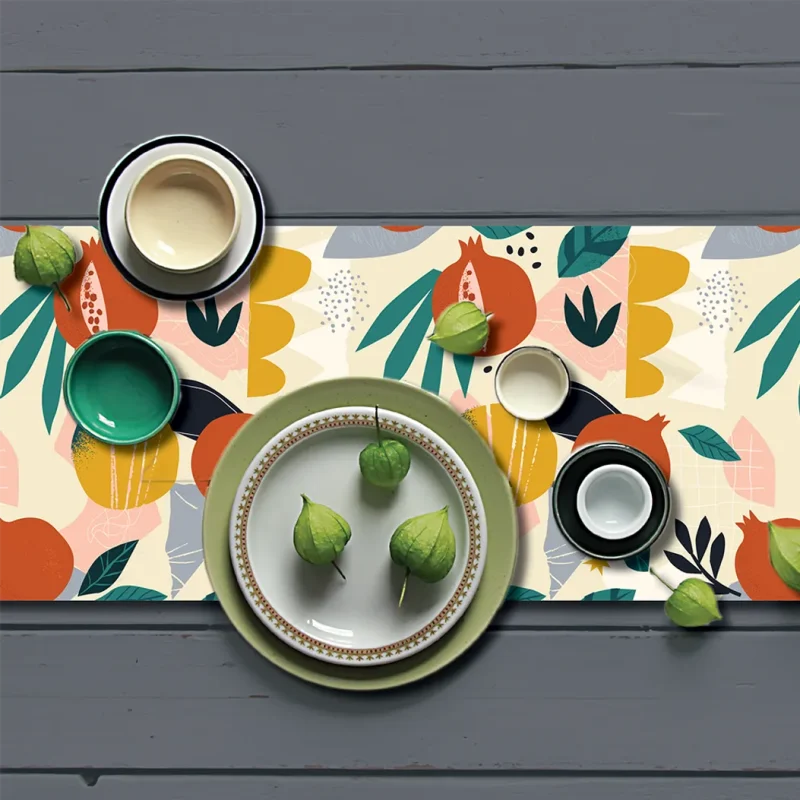 whimsical pomegranate vinyl table runner