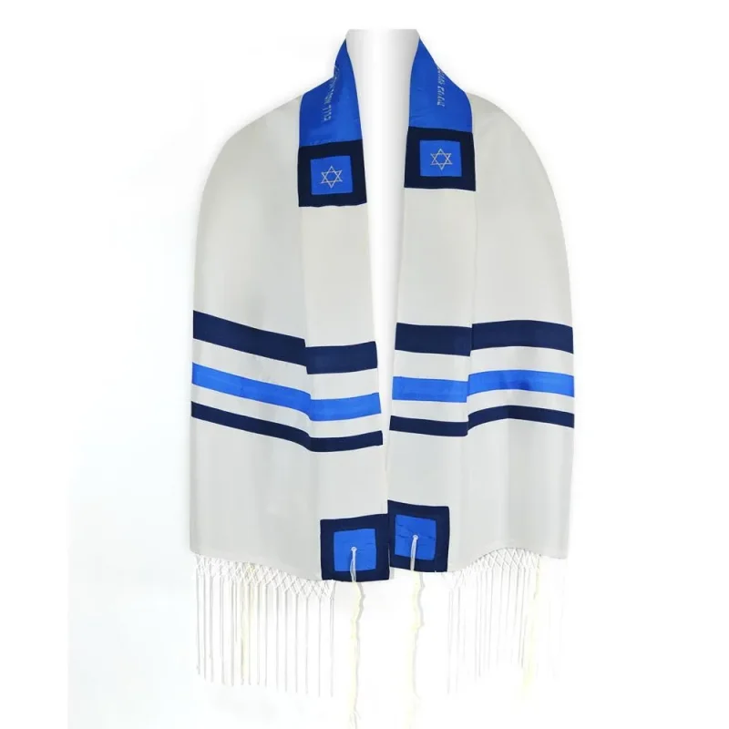 white blue israsilk talis 3 piece set