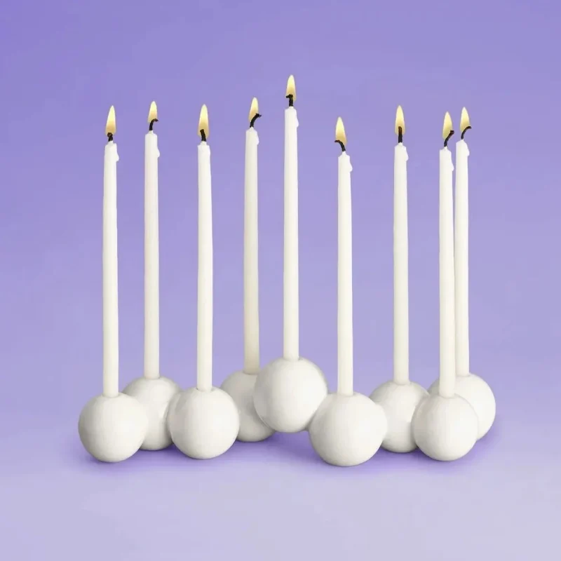 white ceramic bubble menorah for hanukkah