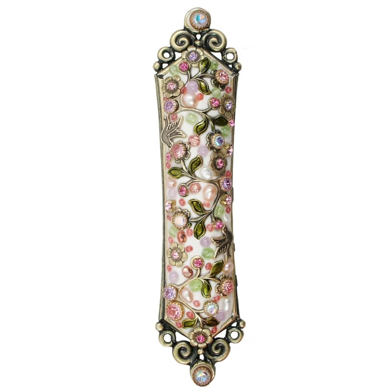 white floral mosaic mezuzah by michal golan