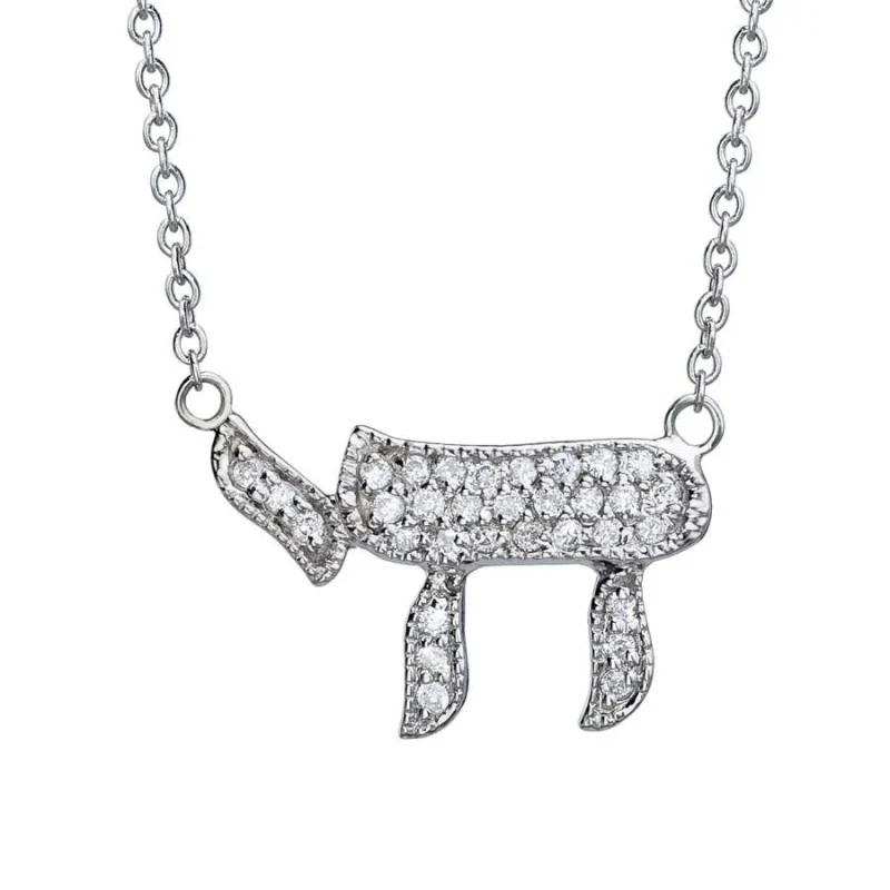 white gold diamond chai necklace