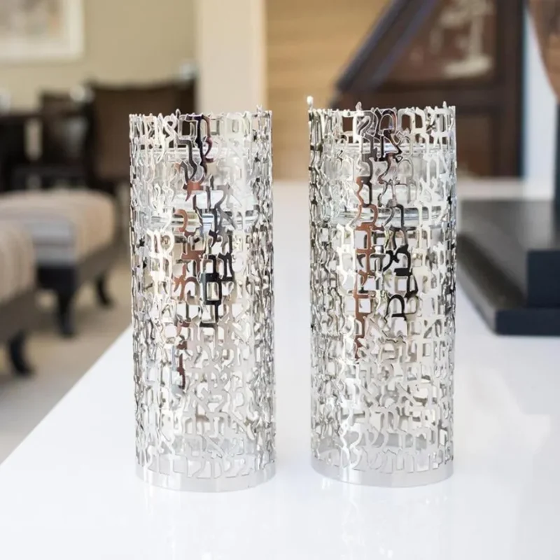 white gold shabbat blessing candle holders