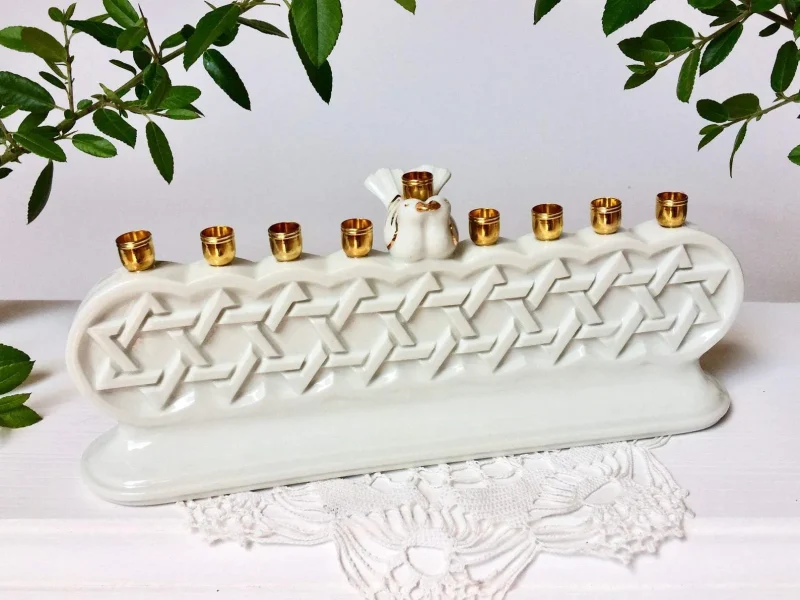 white porcelain geometric bird menorah