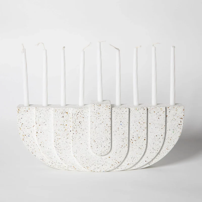 white terrazzo concrete menorah