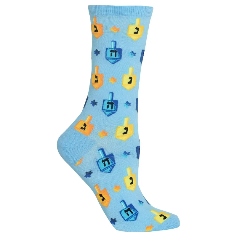 women s blue dreidel crew socks