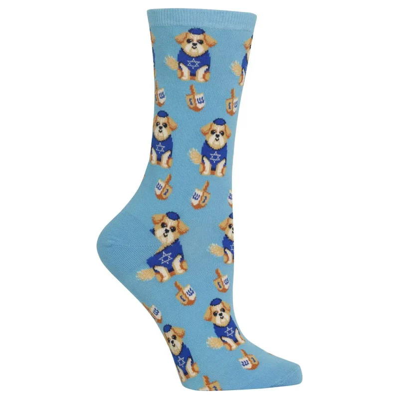 women s dreidel dog crew socks