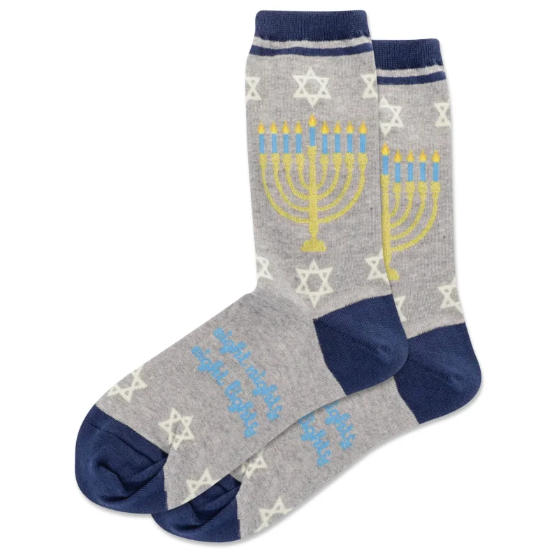 women s gray menorah crew socks 8 nights 8 lights scaled