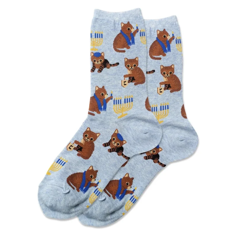 women s hanukkah cat crew socks festive holiday fun