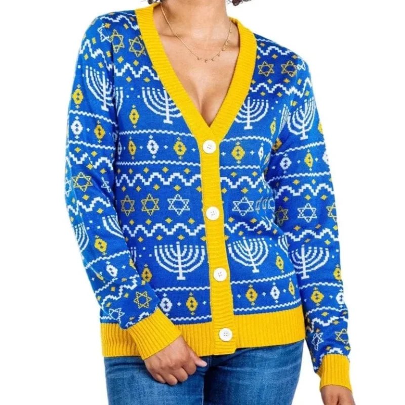 women s menorah print cardigan xs to 5xl by tipsy elves