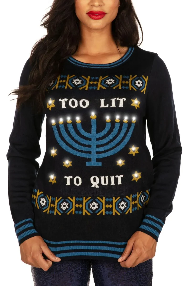 women s too lit to quit sweater by tipsy elves