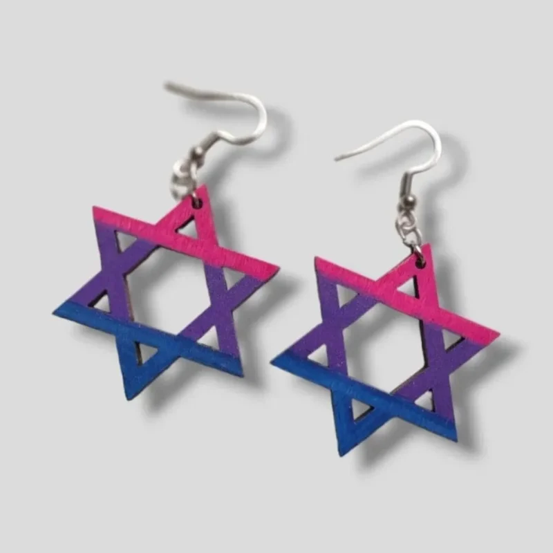 wooden bisexual star of david earrings