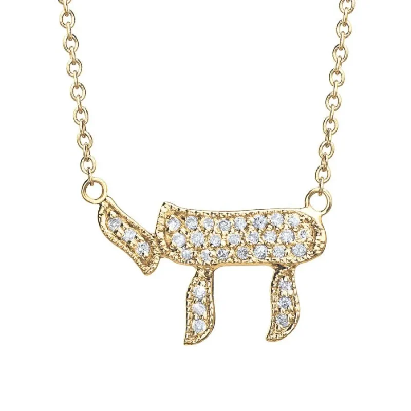 yellow gold diamond chai necklace