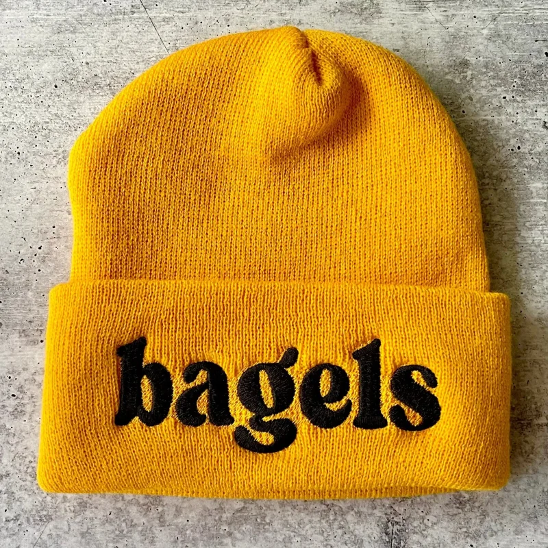 yellow knit beanie bagel cap